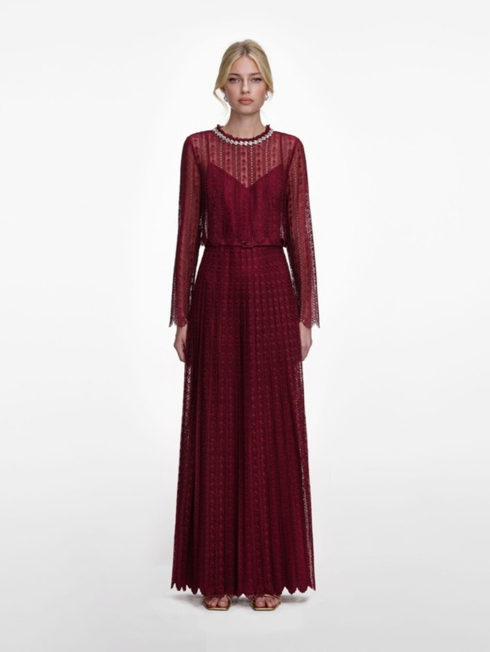 self-portrait Burgundy Organza Lace Maxi Dress